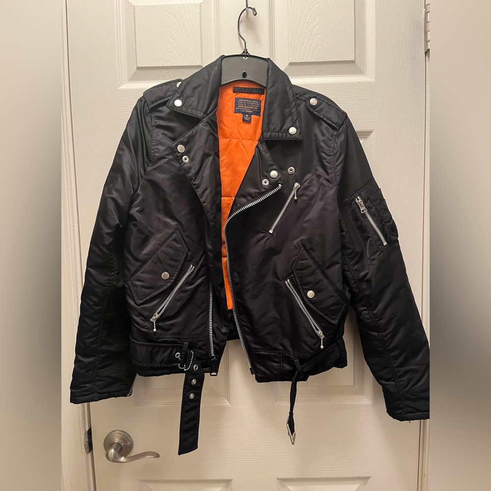 Alpha Industries Ladies black biker style fabric, zip up jacket, size medium